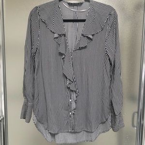 Zara basic collection, long sleeve blouse, sz small, black and white stripe